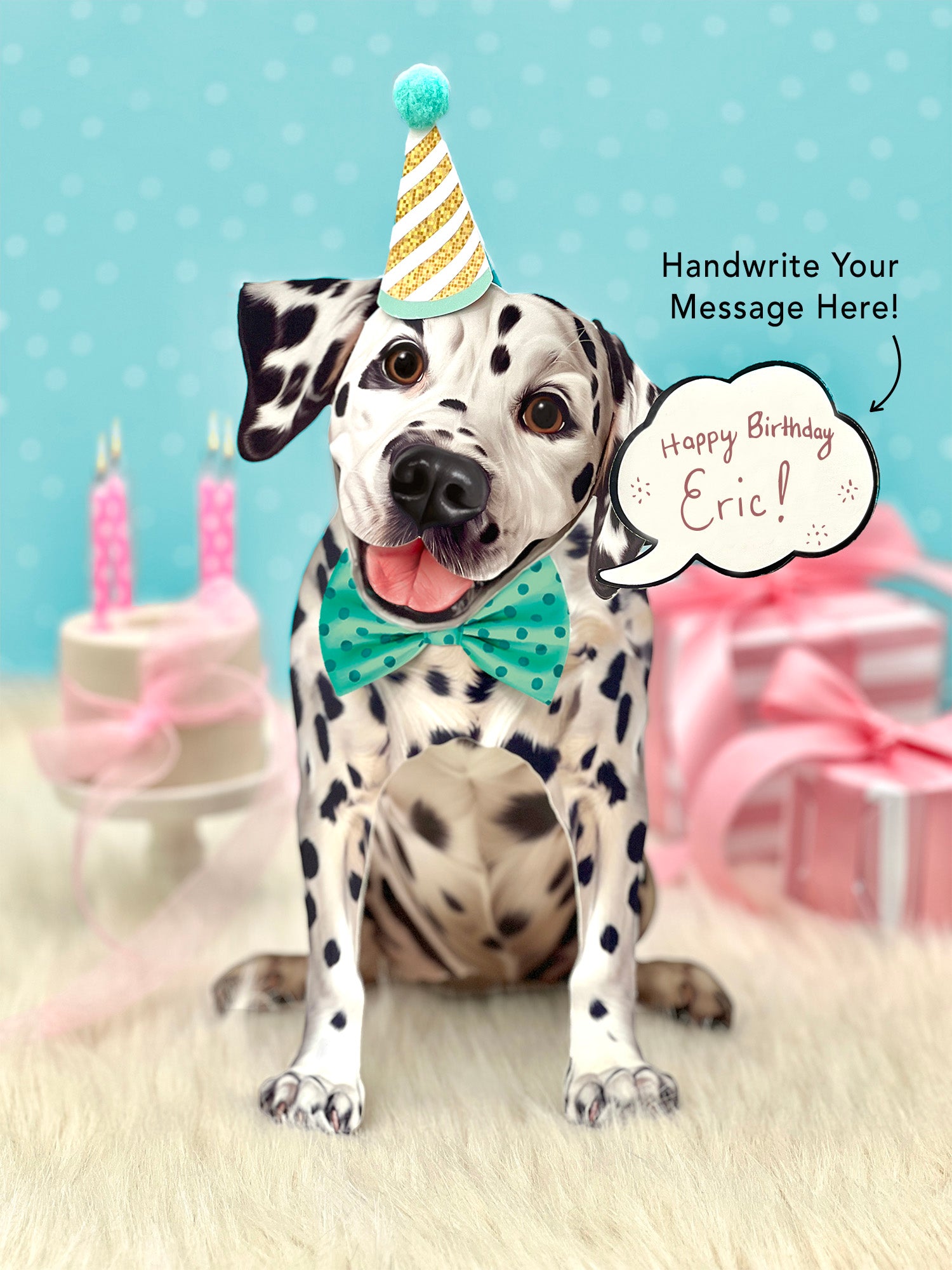Dalmatian Pop-Up Pup with birthday accessories 