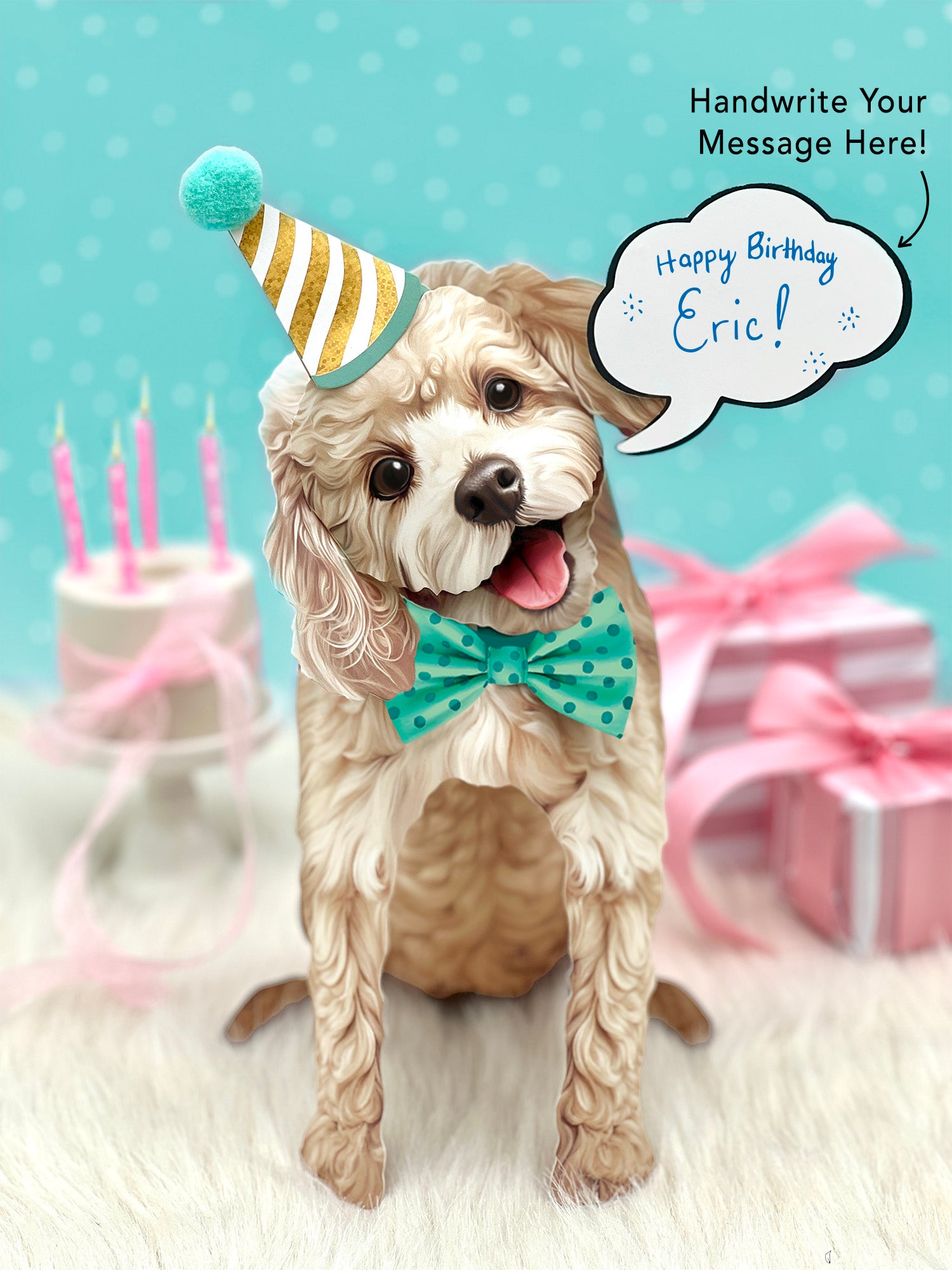 Poodle Pop-Up Pup with birthday accessories
